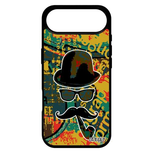 Coque Silicone Pour Iphone 17 Air Homme Moustache Mobile Antichoc Chapeau Melon Pipe Vert Homme Noir Peinture Charlie Monsieur Tag