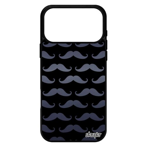 Coque moustache pour iPhone 17 pro max silicone antichoc gris homme vintage etui rigide design peinture imprime pipe chapeau melon