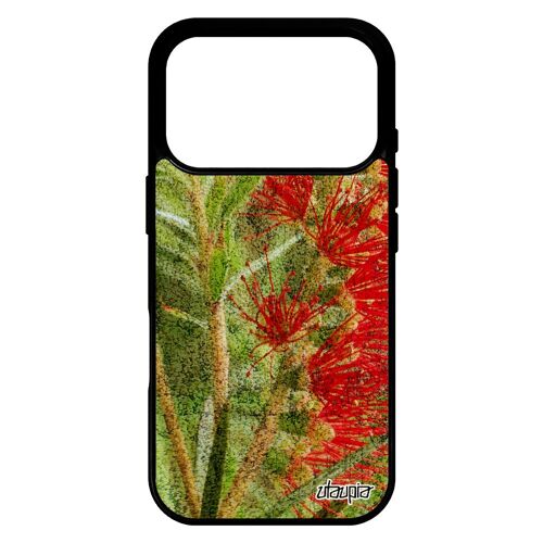 Coque silicone rigide pour iPhone 17 pro fleurs telephone fond vert florale nature noir plante exotique texture etui made in France