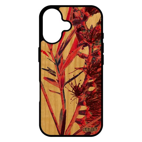 Coque Bois Antichoc Pour Iphone 17 Silicone Fleurs Nature Fond Florale Design Effet Mobile Plante Exotique Jolie Housse Original De