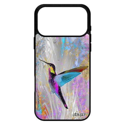 Coque colibri pour iPhone 17 pro max silicone violet animal mobile ecologie solide fleurs nature antichoc design oiseau petit