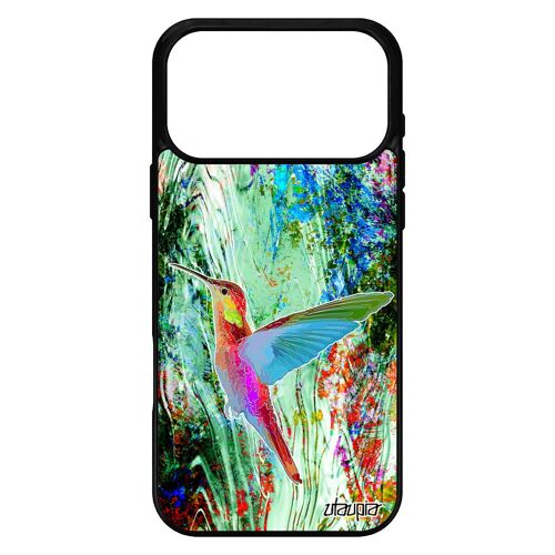 Coque silicone colibri pour iPhone 17 pro max floral design animal animaux nature ecologie TPU mobile telephone fleurs vert oiseau