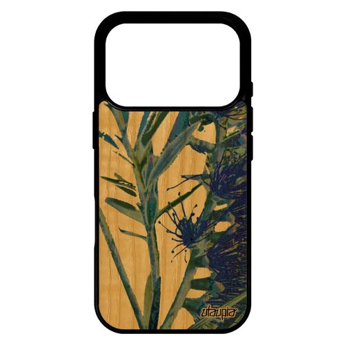Coque en bois pour iPhone 17 pro silicone fleurs florale antichoc telephone effet fond design nature plante exotique personnalisé