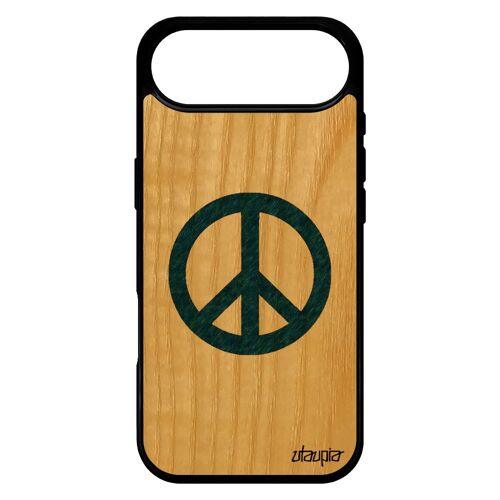Coque Silicone Pour Iphone 17 Air En Bois Et Peace And Love Bleu Etui Hippie Symbole Dessin Rasta Image 4g Tpu & Antichoc Motif