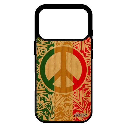 Coque silicone pour iPhone 17 pro bois Peace and love antichoc rasta frêne mandala jamaique Paix et amour housse ragga & bumper de