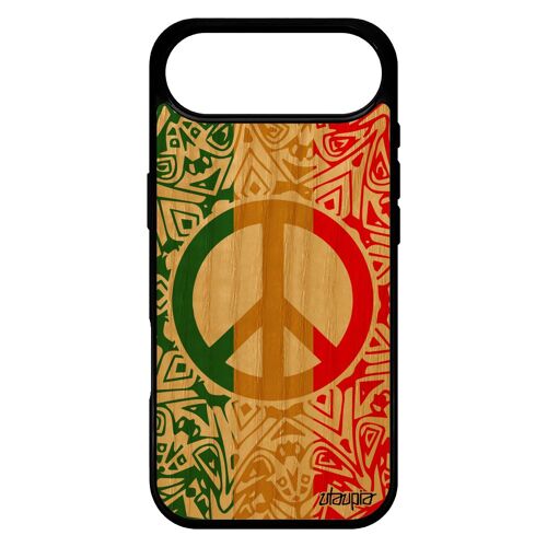 Coque Silicone Pour Iphone 17 Air Bois Veritable Peace And Love Ragga Cover Garcon 1000 Go Rasta Reggae Housse Paix Et Amour Noir