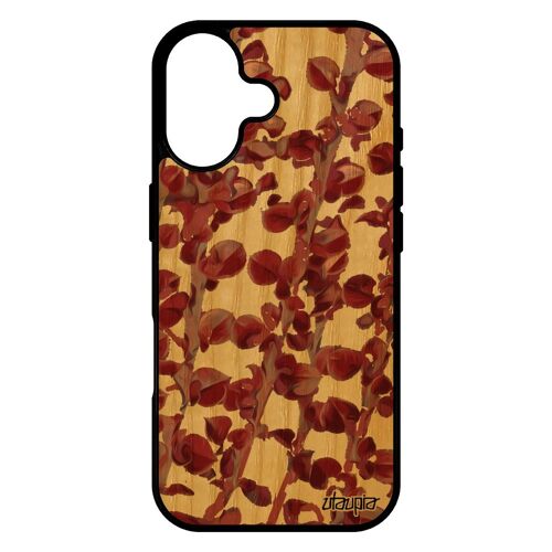 Coque Bois Pour Iphone 17 Silicone Motif Feuilles Mobile Floral Fleurs Design Effet Jolie Case Rouge Nature Plantes Telephone Etui