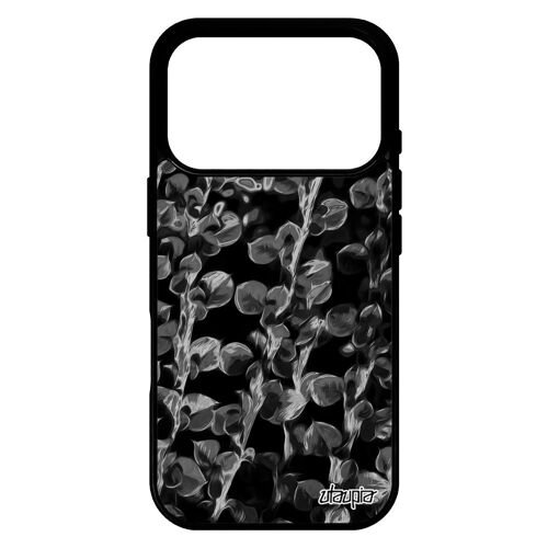 Coque pour iPhone 17 pro silicone motif feuilles fleurs 4G telephone gris nature antichoc floral plantes design made in France