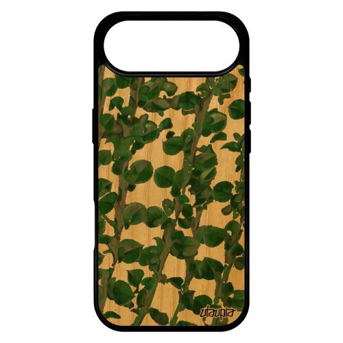 Coque Pour Iphone 17 Air En Bois Silicone Motif Feuilles Plantes Cover Texture Smartphone Floral De Protection Vert Telephone