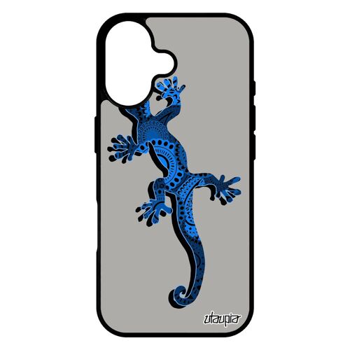 Coque pour iPhone 17 silicone salamandre boheme ethnique TPU animaux anphibien azteque case Bleu telephone tendance tribal animal