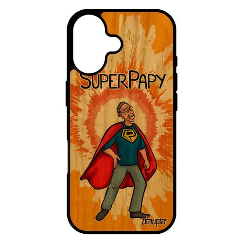 Coque pour iPhone 17 bois silicone super papy mobile drole housse gel texte humoristique papi orange comics humour heros enfant bd