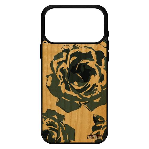 Coque rose fleur pour iPhone 17 pro max bois silicone floral petale de love TPU de protection antichoc Gris cadeau fete des meres