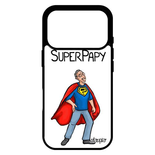 Coque pour iPhone 17 pro silicone super papy noir papi design dessin grands peres comics etui personnalisé texte humour heros