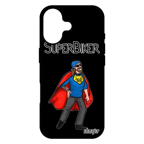 Coque Silicone Rigide Pour Iphone 17 Super Biker Motard Humour Metal Texte Heros Housse Bd Original Noir Comics Humoristique Drole