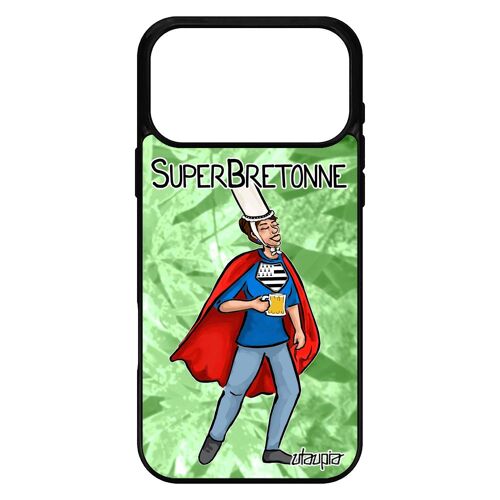 Coque pour iPhone 17 pro max silicone super bretonne bd rigide etui de protection bretagne unique heros drapeau breton 256 Go vert