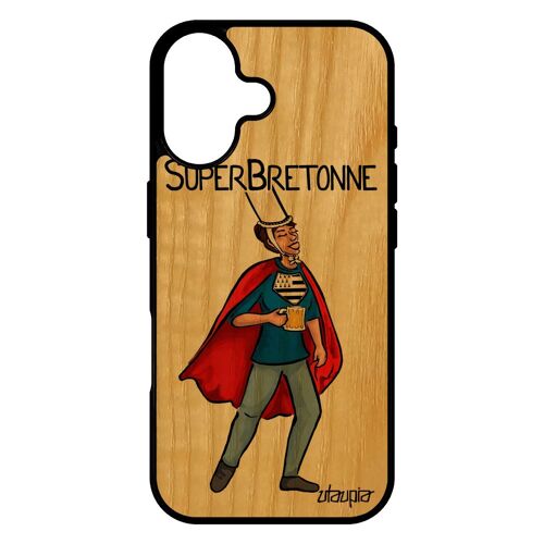 Coque Bois Super Bretonne Pour Iphone 17 Silicone De Protection Humoristique Comics Smartphone Drole Heros Portable Telephone Texte