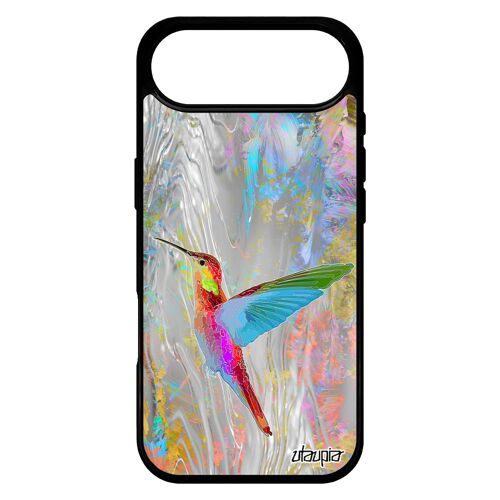 Coque Pour Iphone 17 Air En Silicone Colibri Floral Design Ecolo Gris Aluminium De Protection Nature Plumes Ecologie Made In France