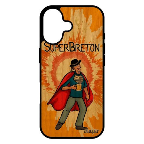 Coque en bois pour iPhone 17 silicone super breton antichoc bd de protection caoutchouc texte telephone humour souple cover heros
