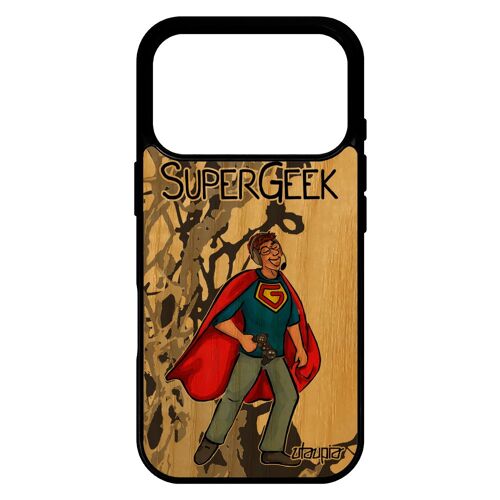 Coque pour iPhone 17 pro bois silicone super geek personnalisé jeux video comics case texte gamer unique heros housse dessin humour