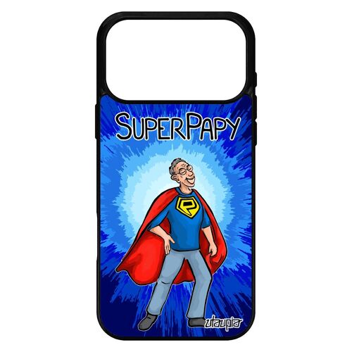 Coque silicone pour iPhone 17 pro max super papy original bleu famille 4G humour humoristique drole etui bande dessinée papi heros