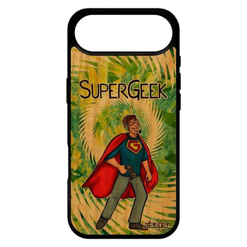 Coque Antichoc Pour Iphone 17 Air En Bois Silicone Super Geek Bd Console Vert Jeux Video Smartphone Gel Play Texte Case Humour
