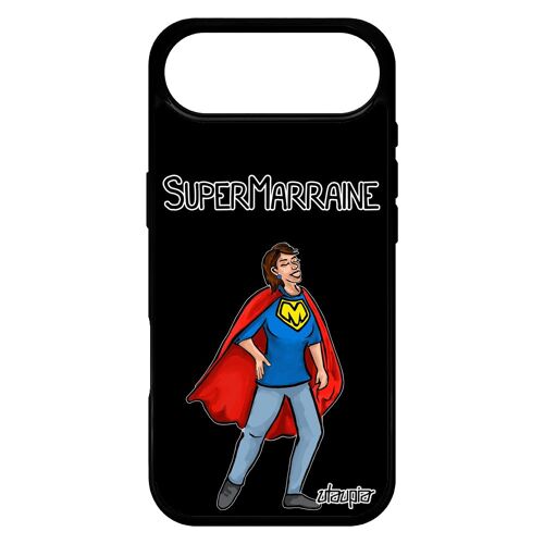 Coque Silicone Super Marraine Pour Iphone 17 Air Humoristique Noir Bd Drole Texte Cadeau D'anniversaire Telephone Etui Rigide Heros