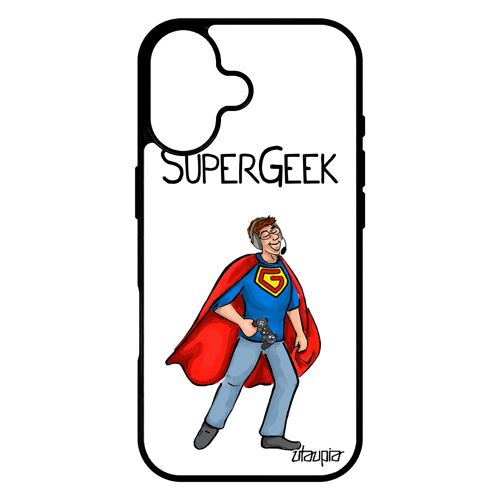 Coque Pour Iphone 17 Silicone Super Geek Original Heros Humour Housse Jeux Video Nerd Rigide Console Comique Play Blanc Comics Case