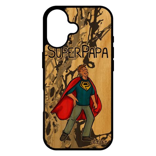 Coque Pour Iphone 17 Bois Silicone Super Papa Tpu Famille Design Case Comique Humour Bebe Texte Dessin Portable Drole Comics