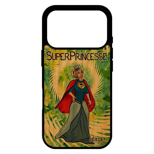 Coque silicone pour iPhone 17 pro en bois super princesse comique drole housse etui 4G comics humour bd texte vert cadeau de noel