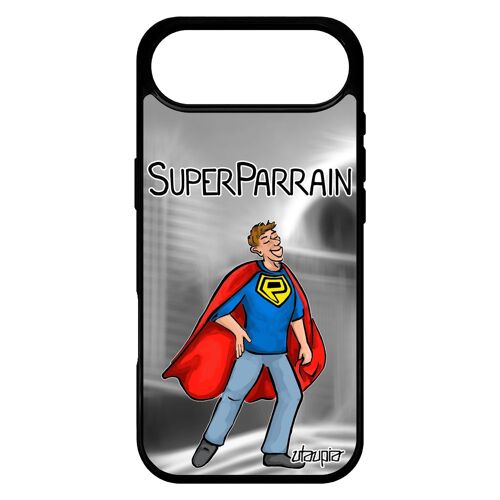 Coque Super Parrain Pour Iphone 17 Air Silicone Texte Bebe Bande Dessinée Telephone Heros Bumper Etui Drole Gris Humoristique