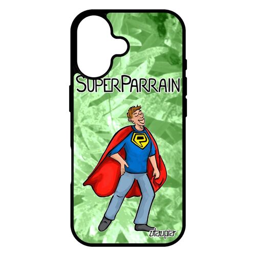 Coque Super Parrain Pour Iphone 17 Silicone Bd Drole Antichoc Vert Comique Portable Texte Comics Humour Heros Naissance Fille De
