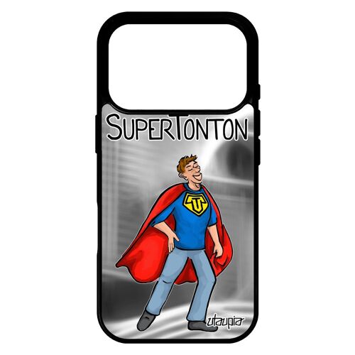 Coque super tonton pour iPhone 17 pro silicone bande dessinée personnalisé drole oncle humour antichoc motif comics gris case texte