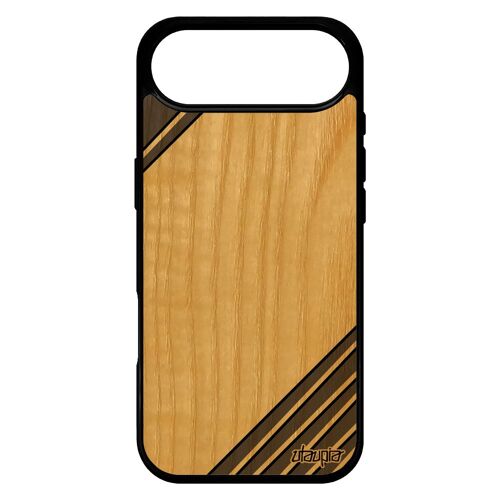 Coque En Bois Pour Iphone 17 Air Silicone Moderne Geometrique Antichoc Portable Gris Texture Telephone Coloré Motif Design