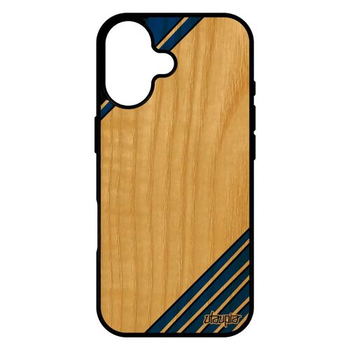 Coque Bois Pour Iphone 17 Silicone Moderne Cadeau Case Design Fond Mobile Motif Portable Telephone Bleu Geometrie De Made In France