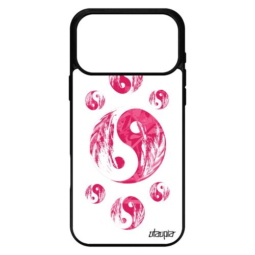 Coque silicone Yin et Yang pour iPhone 17 pro max portable plume feng shui bien & mal bumper ying rigide case masculin feminin Rose