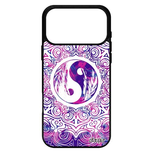 Coque silicone pour iPhone 17 pro max Yin et Yang ying coloré tatouage peinture oriental antichoc Rose femme artistique motif