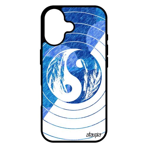 Coque pour iPhone 17 silicone Yin et Yang smartphone plume cercle Bleu dessin ying homme rond art equilibre souple bulle cover noir