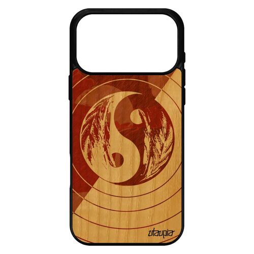 Coque Yin et Yang pour iPhone 17 pro max bois silicone cadeau de noel unique art ying dessin noir yoga rond housse 4G femme couleur