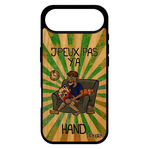 Coque Silicone J'peux Pas Y'a Hand Pour Iphone 17 Air Bois Naturel Smartphone Comique Telephone Handball Gel Design Etui Je De