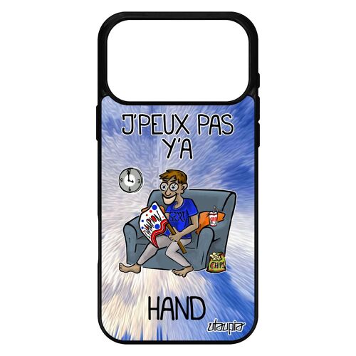 Coque silicone pour iPhone 17 pro max j'peux pas y'a hand bleu drole dessin noir je personnalisé handball jpeux texte humour