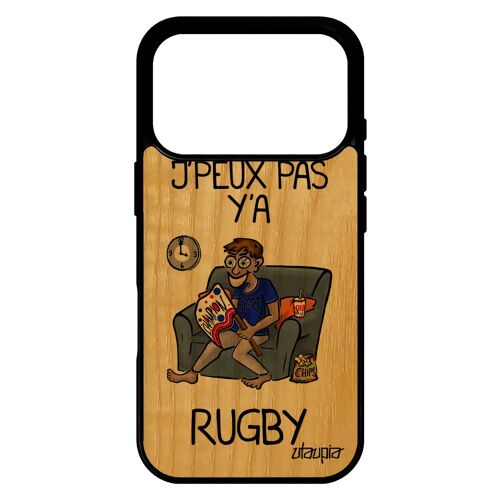Coque bois j'peux pas y'a rugby pour iPhone 17 pro silicone drole humour bande dessinée smartphone telephone gris 1000 Go design de