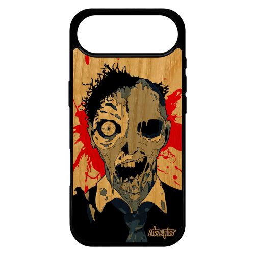 Coque Zombie Squelette Pour Iphone 17 Air En Bois Silicone Smartphone Bleu Frêne Fantome Unique Mort Vivant Tache De Sang Telephone