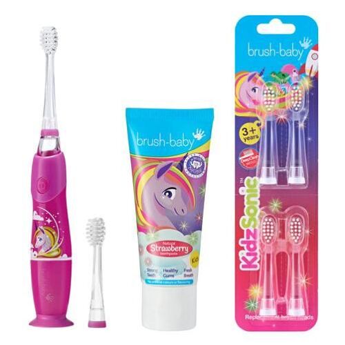 Brush-Baby 5060178101447 Brosse À Dents Électrique Enfant Brosse À Dents Vibrante Rose, Transparent