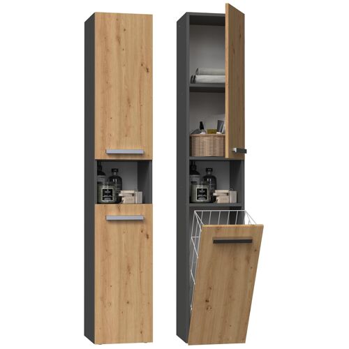Topeshop NEL III ANT/ART armoire de rangement de salle de bain Graphite, Chêne
