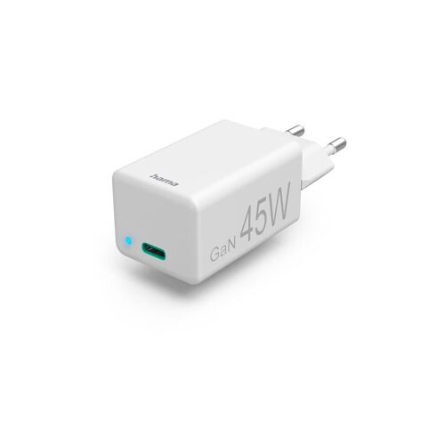 Chargeur rapide, USB-C, PD/Qualcomm®/GaN, mini-chargeur, 45 W, blanc