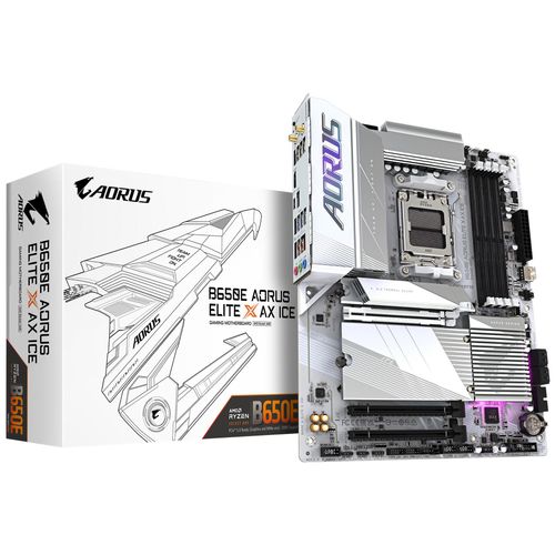 GIGABYTE B650E AORUS ELITE X AX ICE Carte mère - AMD Ryzen série 9000, VRM 12+2+2 phases, jusqu'à 8000 MHz DDR5 (OC), 1xPCIe 5.0 + 2xPCIe 4.0 M.2, LAN 2,5 GbE, WIFI 6E, USB 3.2 Gen 2