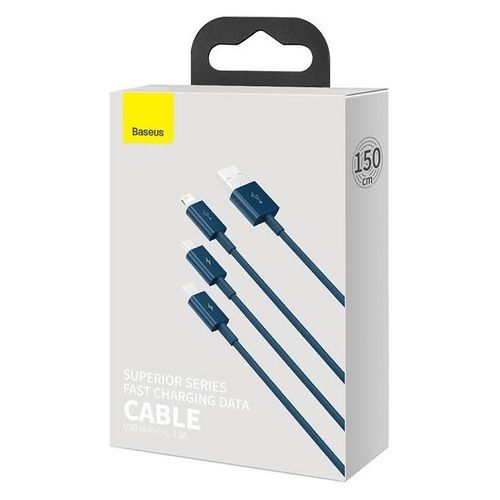 Baseus CAMLTYS-03 câble USB 1,5 m USB A USB C/Micro-USB B/Lightning Bleu