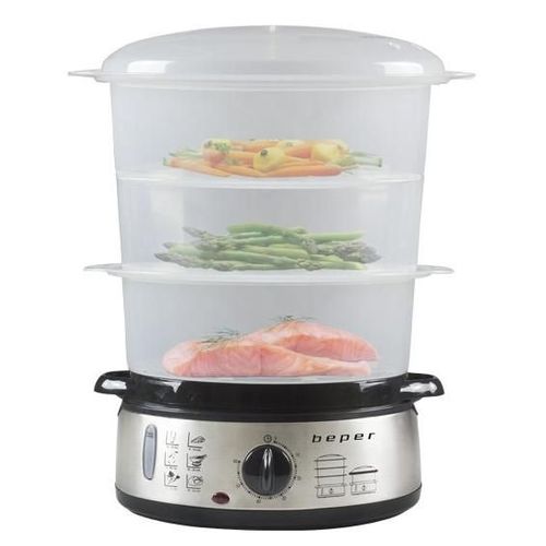 Beper BC.250 cuiseur vapeur 3 Nombre de paniers Comptoir 800 W Acier inoxydable, Transparent