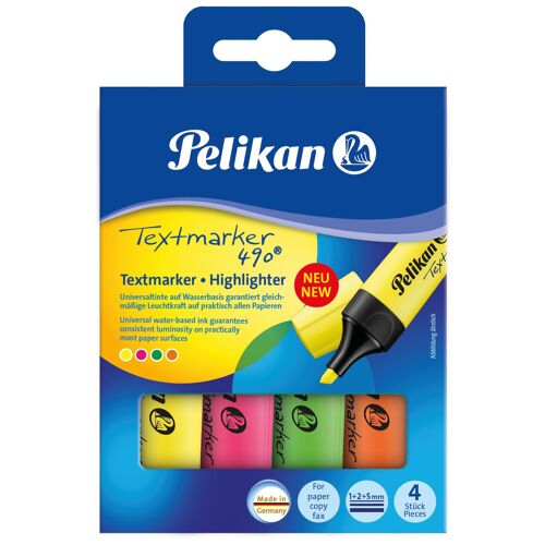 Pelikan Textmarker 490 Marqueur 4 Pièce(S) Vert, Orange, Rose, Jaune
