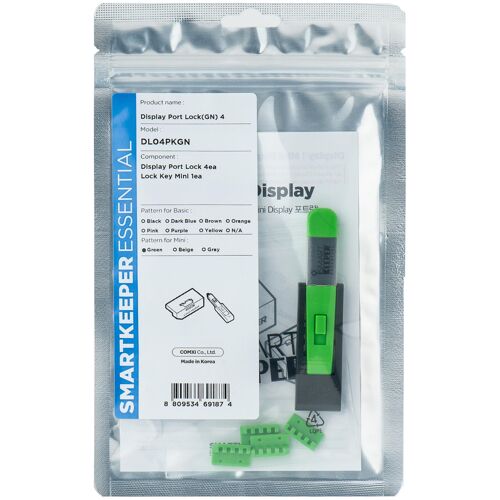 Smartkeeper DL04PKGN bloqueur de port Bloqueur de port + clé DisplayPort Vert 1 pièce(s)